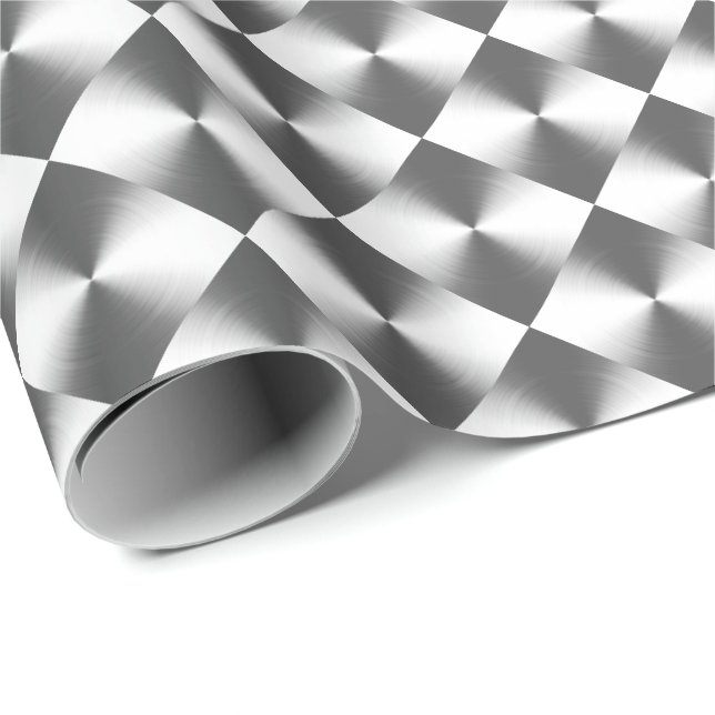 Silver Grå Rutig Mönster  Presentpapper (Rullad Hörn)