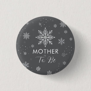 Silver Grå Snöflinga Blivande Mamma Barnkalas Knapp