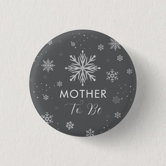 Silver Grå Snöflinga Blivande Mamma Barnkalas  Knapp (Framsida)