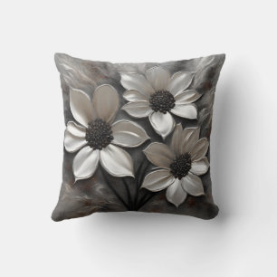Silver Grå Svart Modern Blomma Kudde