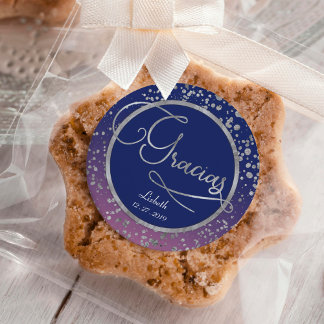 Silver Gracias Royal Blue Rosa Glam Gift Tack Fyrkantigt Klistermärke