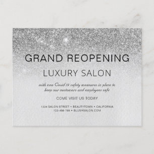 Silver Grand Reöppning Glitter Luxury Hair Salon Meddelande Vykort