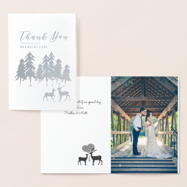 Silver Gräs Hjort Winter Wedding Photo Tack Folierat Kort (Display)