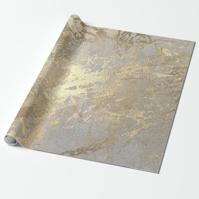 Silver Grått Abstrakt Golden Metallic Glass Stroke Presentpapper (Utrullad)