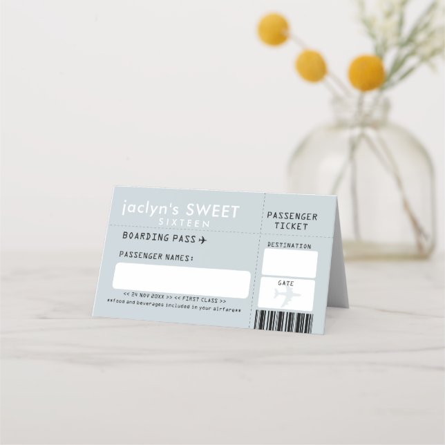 Silver Grått Airline Biljett Escort PlaceCard Placeringskort (Framsida)