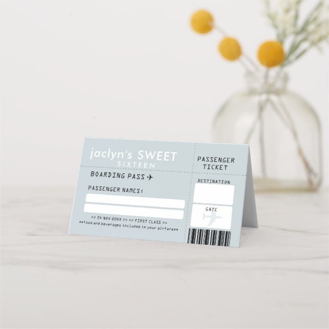 Silver Grått Airline Biljett Escort PlaceCard Placeringskort (Framsida)