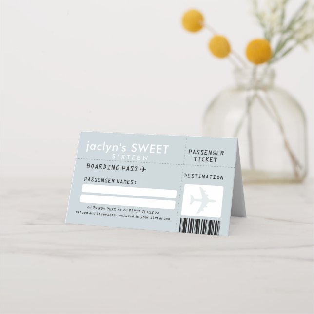 Silver Grått Airline Biljett Escort PlaceCard Placeringskort (Framsida)