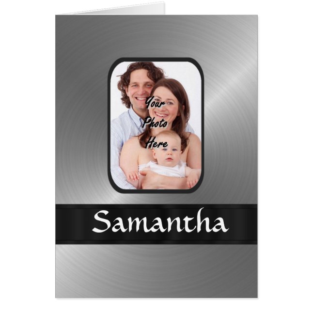 Silver grått anpassningsbar-foto hälsningskort (Framsidan)