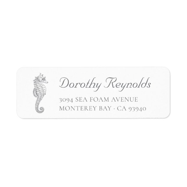 Silver Grått Antique Seahorse. Returadress Etikett (Framsidan)