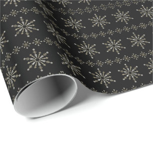 Silver-Grått & Black Abstrakt Snöflingor Presentpapper