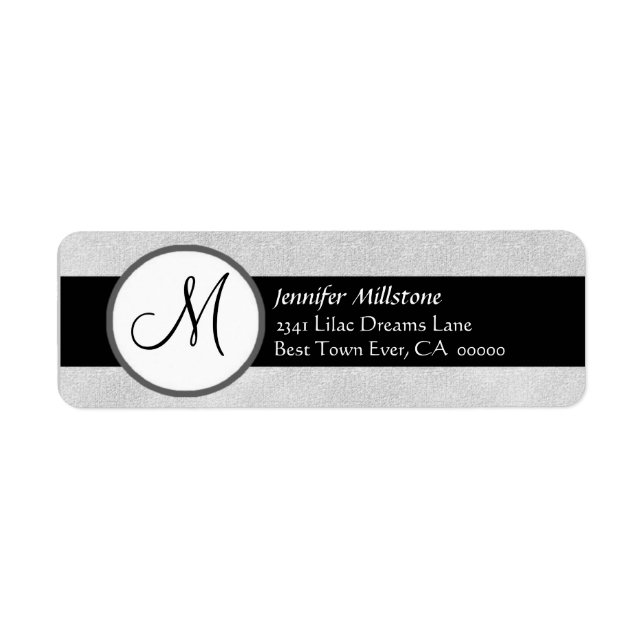 SILVER GRÅTT & BLACK Bröllop Monogram adressetiket Returadress Etikett (Framsidan)