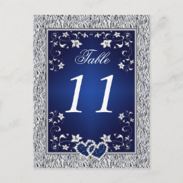 Silver Grått Blommigt Bordsnummer-vykort för marin Vykort