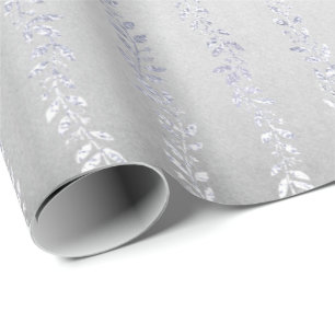 Silver Grått Blommigt Girland Metallic Monochromat Presentpapper