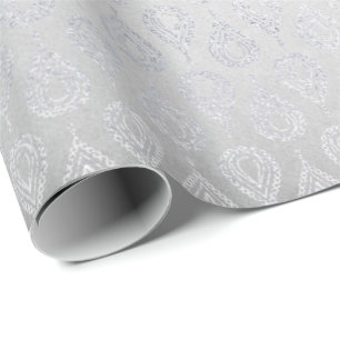 Silver Grått Blommigt Paisley Peacock Ornament Presentpapper