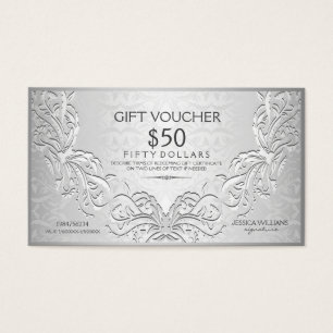 Silver Grått Blommigt Ram Gift Voucher Visitkort