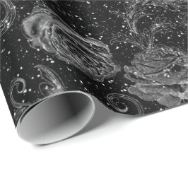 Silver Grått Blommigt Ro Black White Glitter Glam Presentpapper