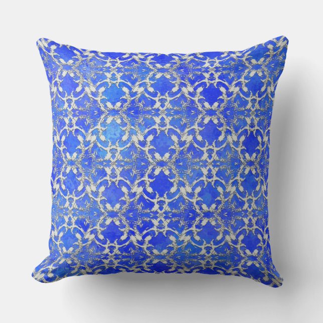 Silver Grått Blue Dancing Scrolls Mönster Kudde (Framsida)