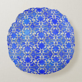 Silver Grått Blue Dancing Scrolls Mönster Rund Kudde