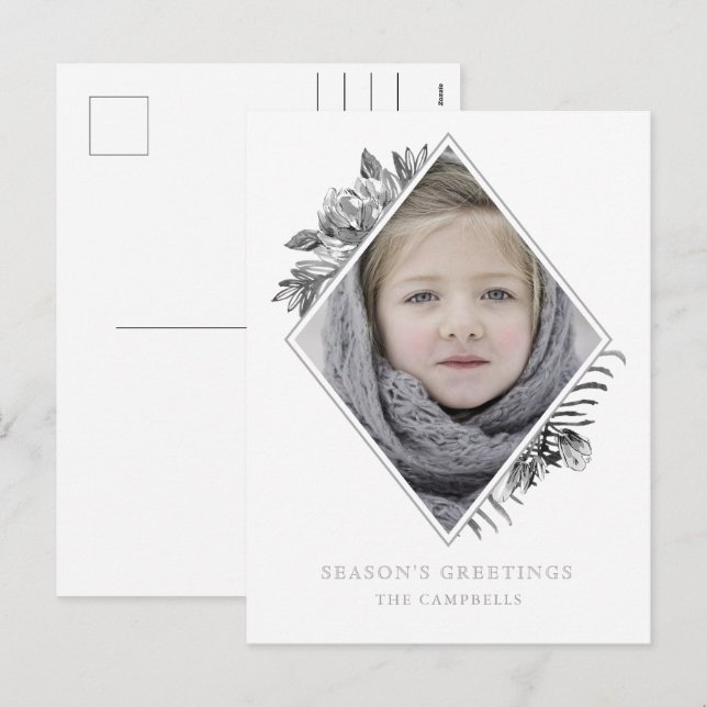 Silver Grått Botaniskt Elegant Foto Helg Vykort (Fram/baksida)