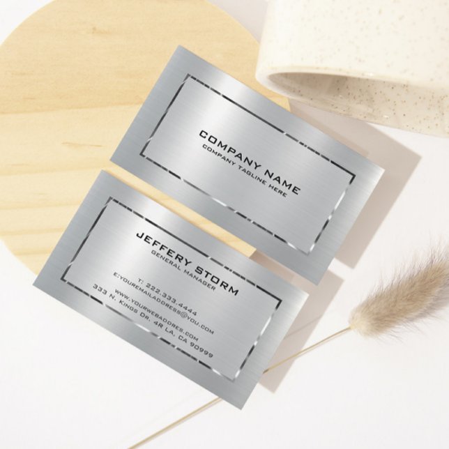 Silver Grått Brushed Aluminium Struktur Visitkort (Skapare uppladdad)