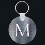 Silver Grått Brushed Metall Girly-skript Monogram Nyckelring<br><div class="desc">Silver Grått Steel Brushed Metall Girly-skript,  monogram Keychain</div>