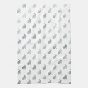 Silver Grått Bunny Bakgrund Faux Foil Grått Kökshandduk