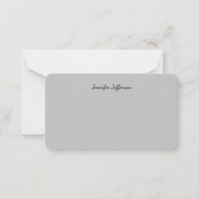 Silver Grått Calligraphy Namn Plain Professionell Anteckningskort (Framsida)