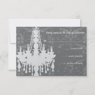 Silver & Grått Chandeliers Damask Wedding OSA Kort