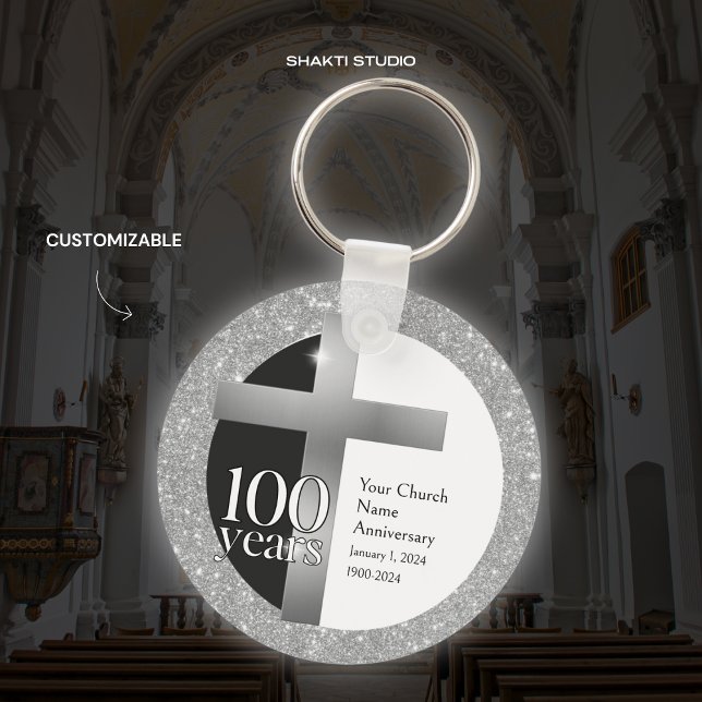 Silver Grått Church 100-årsdagen Personlig Nyckelring (Skapare uppladdad)