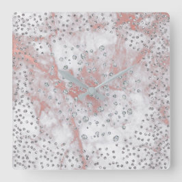 Silver Grått Confetti Diamonds Crystals Marble Ros Fyrkantig Klocka