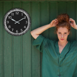 Silver Grått Crystals Glitter Arabiska siffror Bla Stor Klocka