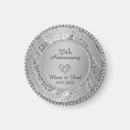 Silver Grått Damask 25-årsdagen Magnet