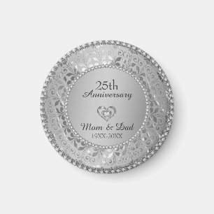 Silver Grått Damask 25-årsdagen Magnet