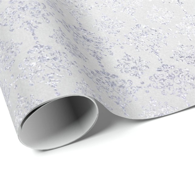 Silver Grått Damask Metallic Shiny Monochromatic Presentpapper (Rullad Hörn)