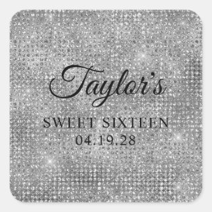 Silver Grått Disco Glitter Sweet sixteen Fyrkantigt Klistermärke