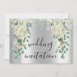 Silver Grått Dricks Grått Blommigt Mint Grönt Bröl Inbjudningar