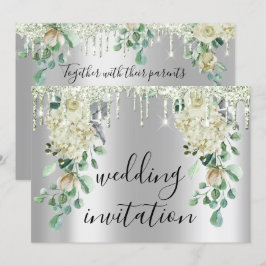 Silver Grått Dricks Grått Blommigt Mint Grönt Bröl Inbjudningar