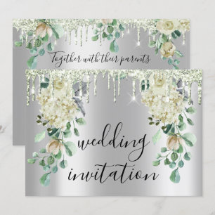 Silver Grått Dricks Grått Blommigt Mint Grönt Bröl Inbjudningar