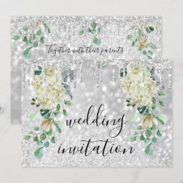 Silver Grått Drips Glitte Blommigt Mint Grönt Bröl Inbjudningar
