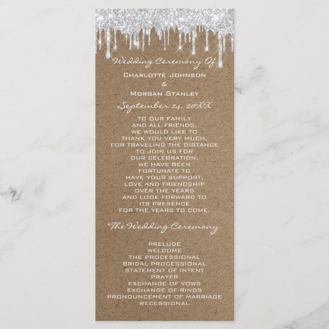 Silver Grått Drips-händelseprogram Formal Kraft Program (Framsida)