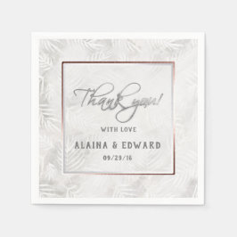 Silver Grått & Dusty Rosa Handflatan Löv Bröllop Pappersservett