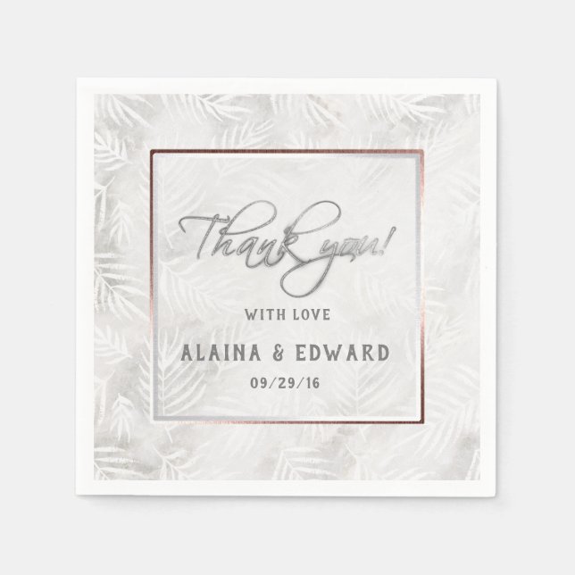 Silver Grått & Dusty Rosa Handflatan Löv Bröllop Pappersservett (Framsidan)