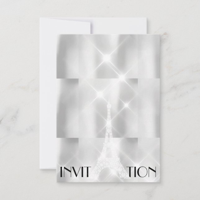 Silver Grått Eiffel Torn Paris Möhippa Event,  Inbjudningar (Framsida)