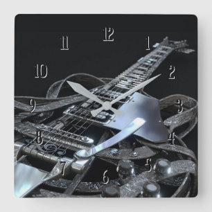 Silver Grått Electric Guitar Square Clock Fyrkantig Klocka