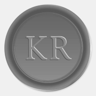 Silver Grått Elegant Monogram Vax säl Runt Klistermärke