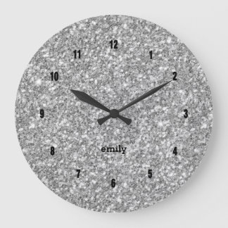 Silver-grått faux glitter stor klocka