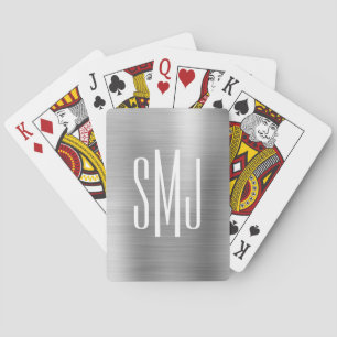 Silver Grått Foil Three Brev Monogram Casinokort