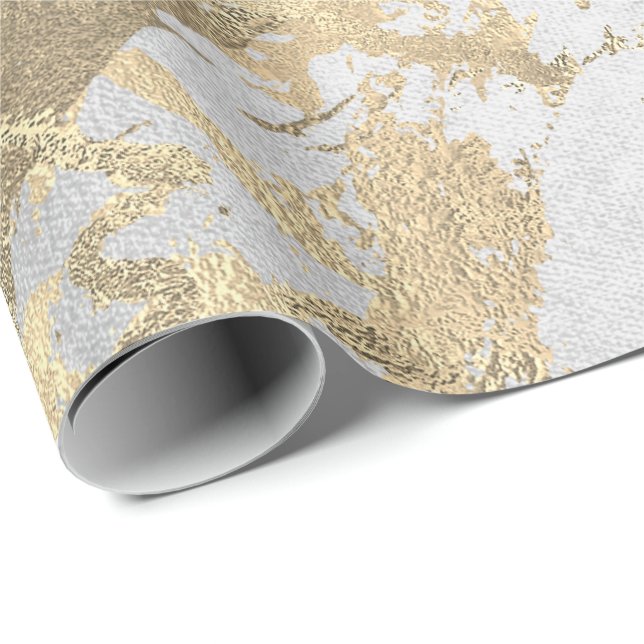 Silver Grått Foxier Guld Marble Shiny Metallic VIP Presentpapper (Rullad Hörn)