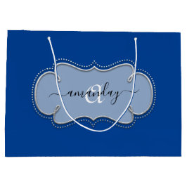 Silver Grått Framat Royal Monogram Namn Blue
