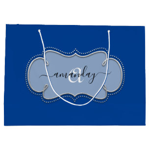 Silver Grått Framat Royal Monogram Namn Blue